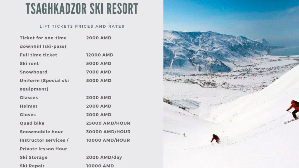 Tsaghkadzor ski resort pricelist